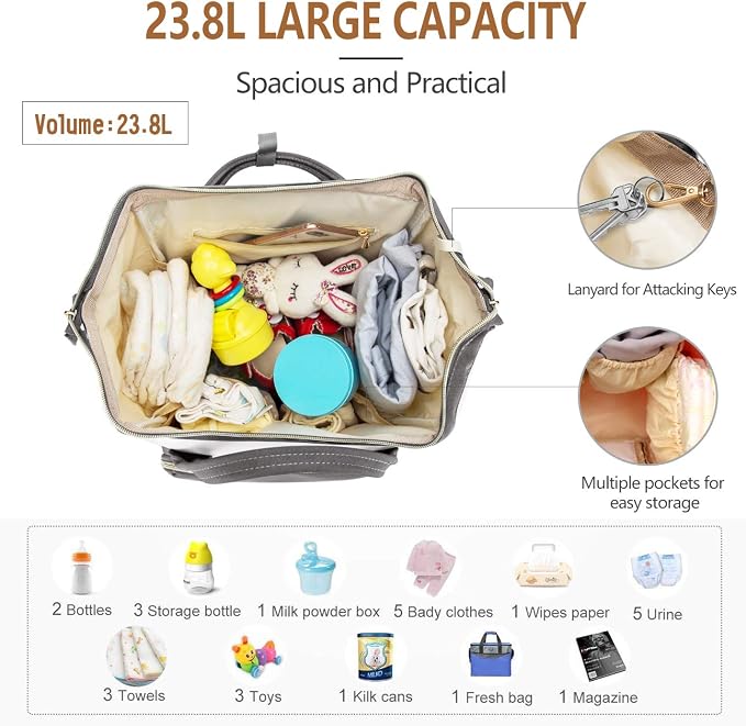 BALCONY & FALCON Multi-Functional Diaper Bag Backpack with Changing Pad Waterproof Nappy Bag