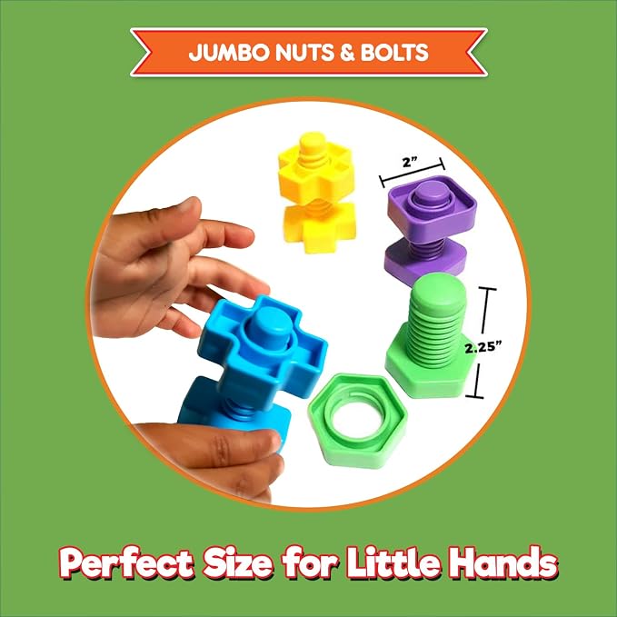 2-in-1 Beads & Bolts Set for Toddlers - Primary Lacing Bead Toy & Jumbo Nuts Fine Motor Skills Twisting Toys with Storage & Learning Activities eBook