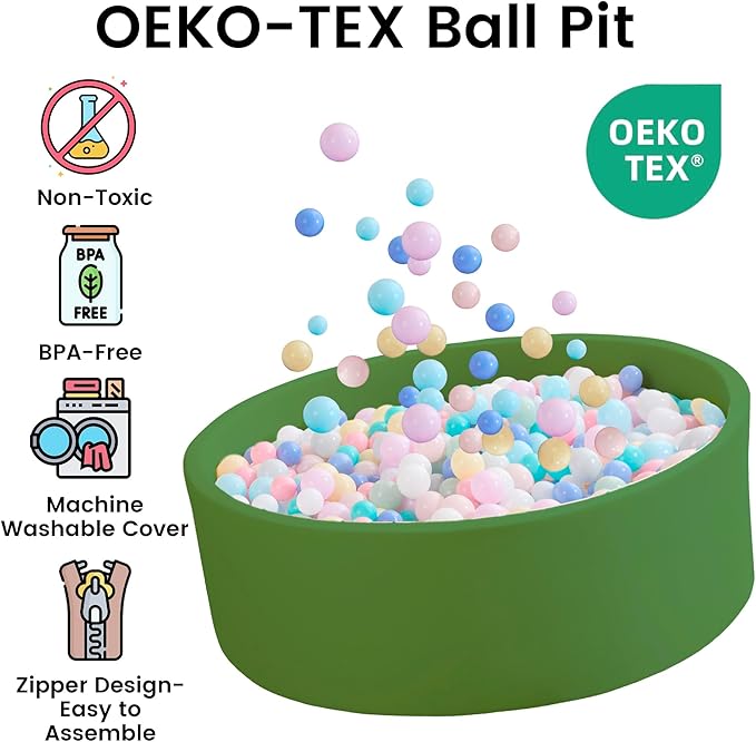 Zedachica Ball Pit for Toddlers 47.24''x15.75'' Baby Ball Pits Round Foam Ball Pits Lagre Kids Ball Pit Kids Play Ball Pool Ideal Gift for Children (Green, NO Balls)