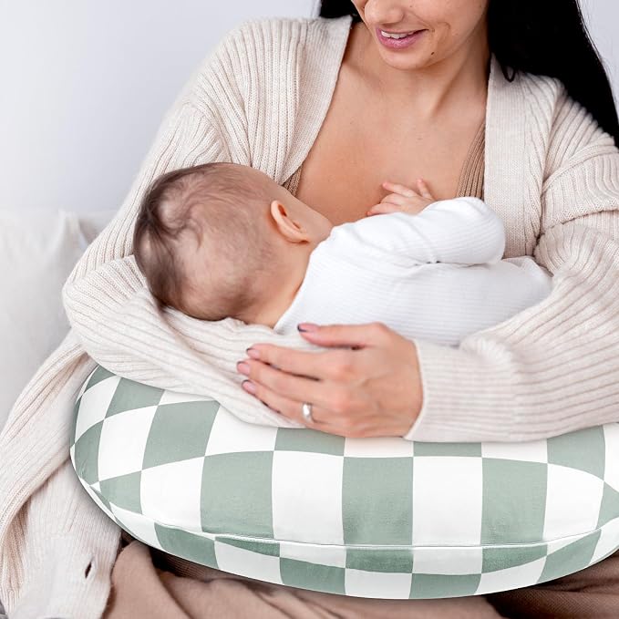 Nursing Pillow Cover and Baby Blanket, Green Checkerboard