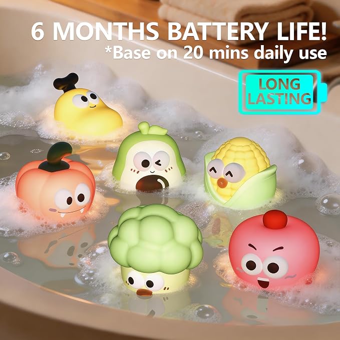 Light Up Bath Toys for Toddlers 1-3, No Hole Water Activated Sensory Bathtub Toys for Baby 12-18 Months, Floating Pool Toy Gifts for Kids Boys Girls Ages 1-5, 6 Pack