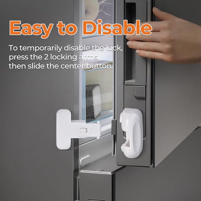 YCT Child Proof Refrigerator Freezer Door Lock Apply to Max 1"(25mm) Sealing Strip for Toddlers and Kids, no Tools Need or Drill (White 2PCS)