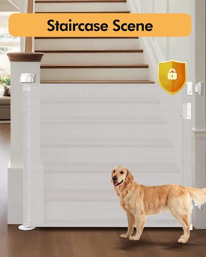 Retractable Baby Gate for Stairs & Doorways,71" Wide x 33.6" Tall Easy Installation Mesh Dog Gate for Indoor & Outdoor Use,Pet and Dog Safety Gate for Hallways(White)