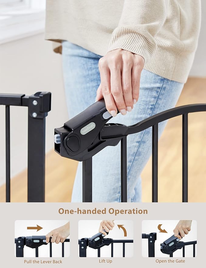 InnoTruth 29-39.6” Baby Gate for Stairs & Doorways, 30" Tall Pressure Mount Pet Gates, Easy Step Auto Close Both Sides Walk Thru Child Gate, Dual-Lock Safety Design and One-Hand Operation, Black