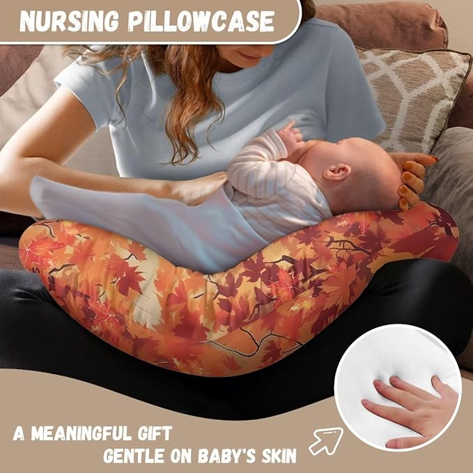 Fall Maple Leaf Thanksgiving Baby Breastfeeding Pillow Replacement Cover Soft Comfortable Nursing Pillow Support Cover with Hidden Zipper for Boys and Girls, Easy to Remove