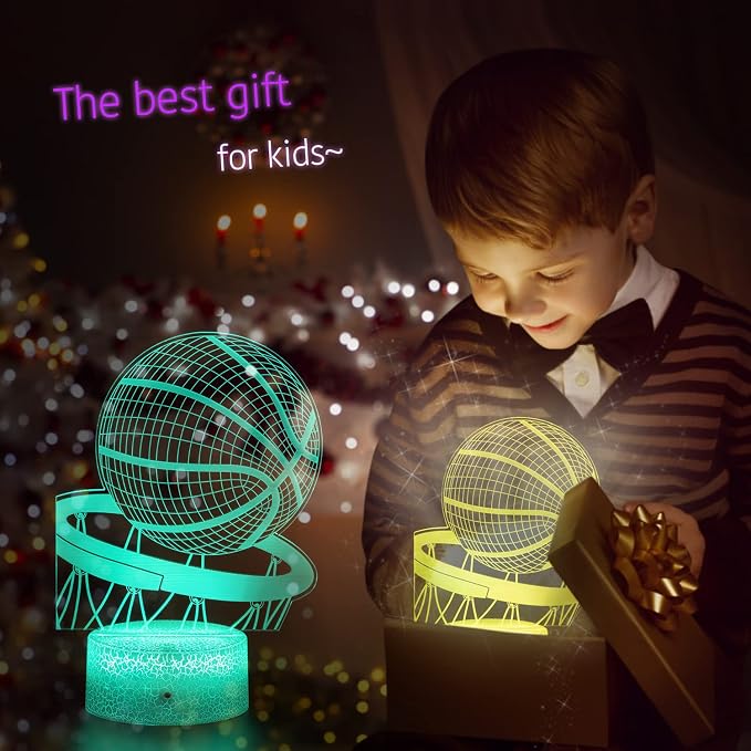 Basketball Night Light,3D Illusion Led Lamp, 16 Colors Dimmable with Remote Control Smart Touch, Best Christmas Birthday Gift for 3,4,5,6,7,8 Year Old Boy Girl Kids,Suitable for Basketball Fans