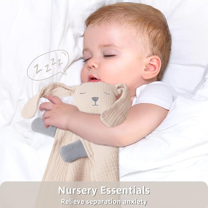 lulumoon Puppy Security Blanket: Skin-Friendly Muslin Lovey for Travel & Daycare - Snuggle Lovie for Self-Soothe