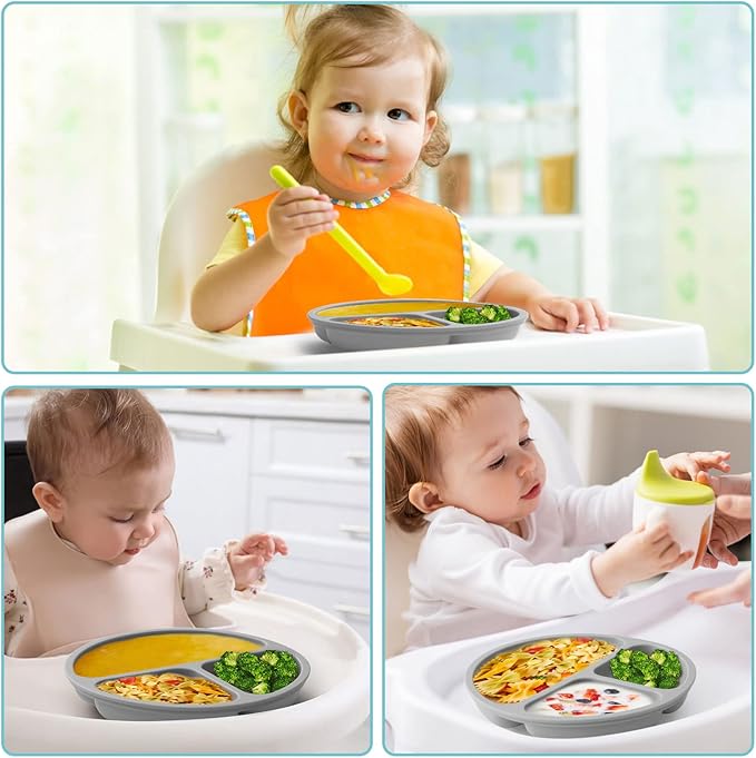 Silikong Silicone Suction Plate for Toddlers ??Divided Baby Plate for Self Feeding ??BLW Weaning Plate ??BPA Free, Dishwasher & Microwave Safe ??Baby Feeding Tray for Kids, Infants & Toddlers