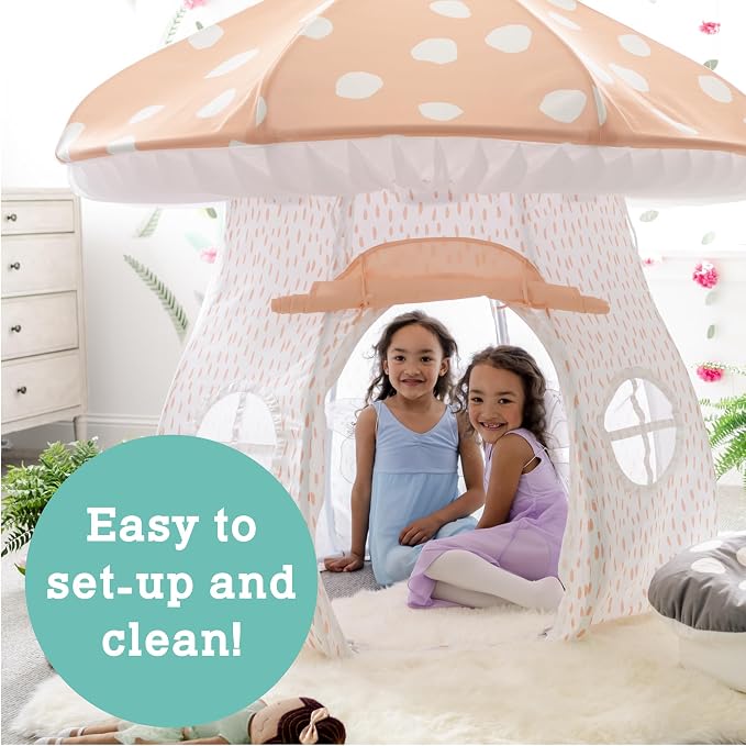 MindWare Mushroom Playhouse Tent, Kids Indoor Play Tent for Imaginative Play, Reading Nook or Quiet Space, Over 5 Feet Tall Fabric Playhouse for Toddlers and Kids Ages 3+, Kids Play Tent Gift