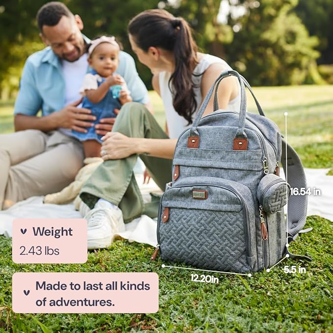 BabbleRoo Diaper Bag Backpack - Baby Essentials Travel Bag - Multi Function Water Resistant Diaper Bag, Travel Essentials Baby Bag with Changing Pad, Stroller Straps & Pacifier Case ??Sage Green