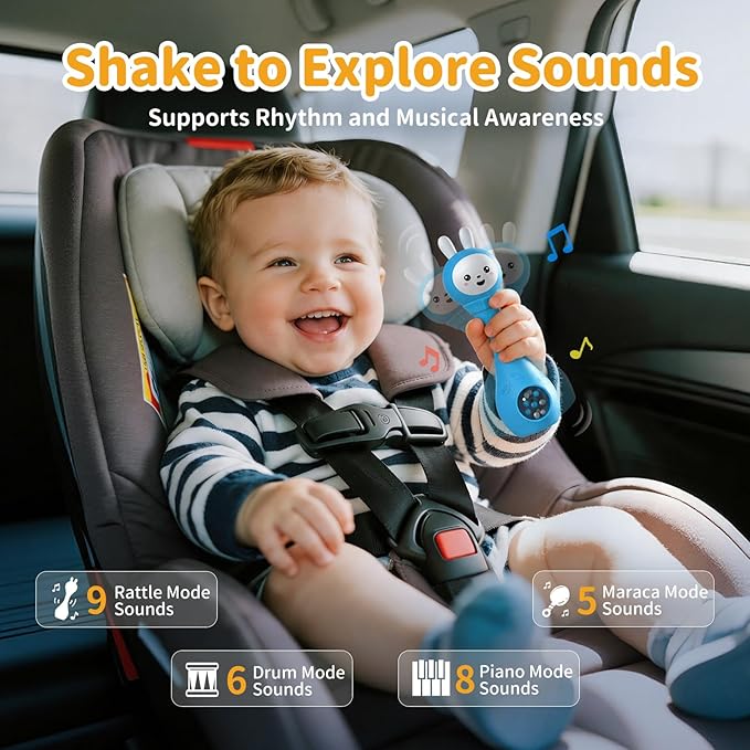 alilo Baby Musical Rattle 0-6-12 Months, Interactive Baby Toys with 7 Music Modes, 15 Nursery Rhymes, 15 Soothing Melodies & White Noise, Sensory Development Toy, Baby Gifts for Boys & Girls