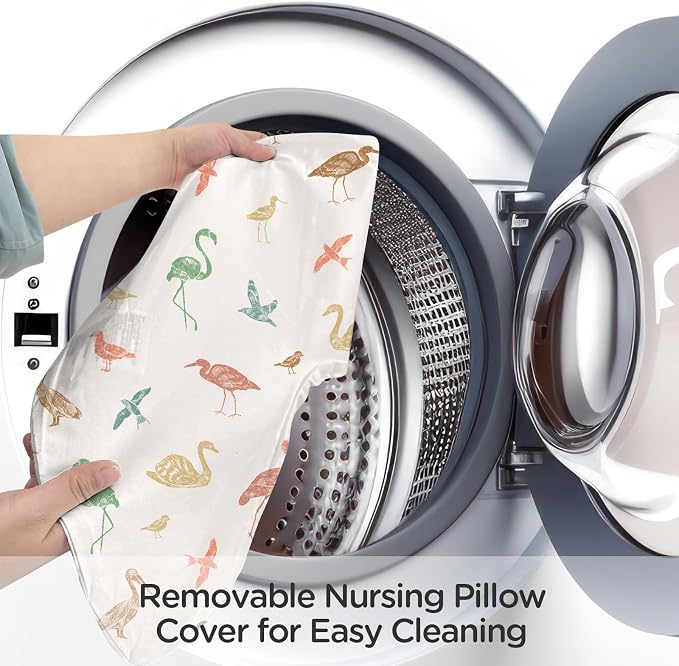 Little Grape Land Nursing Pillow for Breastfeeding, Ergonomic Feeding Pillow with Removable Cover, Baby Feeding Pillow with Hidden Zipper Guard and Supportive Breathable Filling, Birds, Original