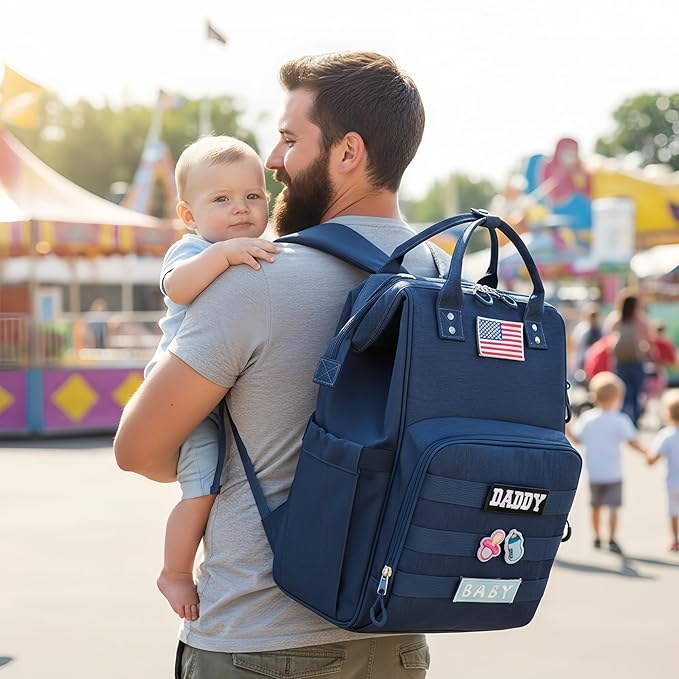 Diaper Bag Backpack for Dad and Mom with USB Charging Port Stroller Straps and Insulated Pocket,army military Travel Nappy Backpack for Daddy/Mommy (Navy)