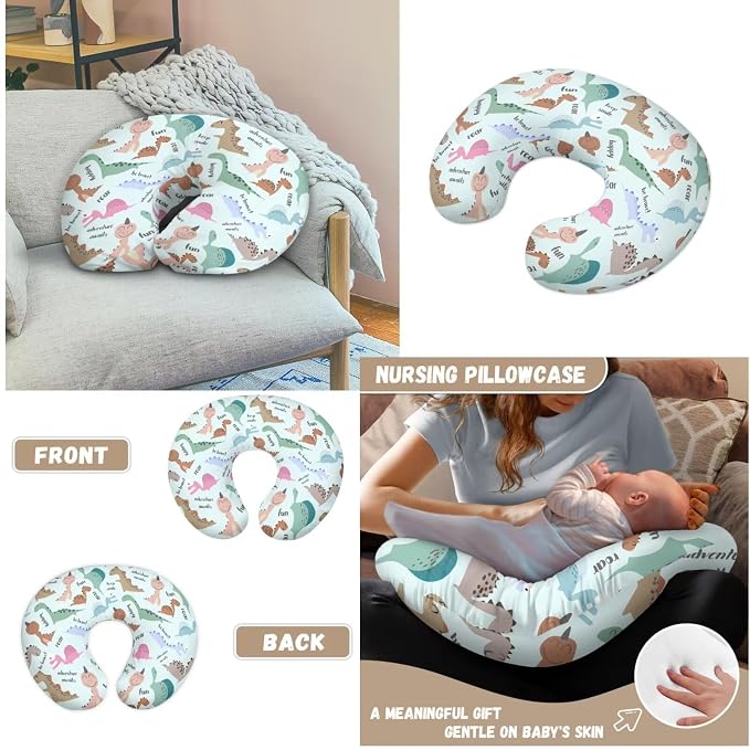 Cute Cartoon Dinosaurs Nursing Pillow Cover & Baby Lounger Replaceable Cover Set,Newborn Nest Backup Cover,Ultimate Soft & Breathable Nursing Covers for Breastfeeding Pillows (Cover Only)