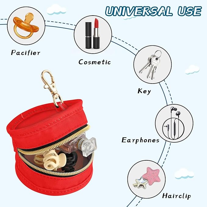 Custom Red Pacifier Holder Case for Diaper Bag Personalized Portable Travel Pacifier Storage Case with Clip Newborn Baby Pouch for Baby Boys Girls Purse Outdoor
