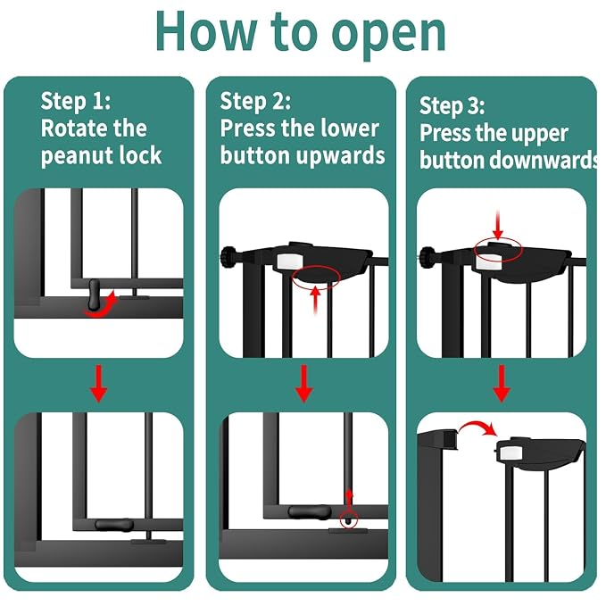 ALLAIBB Triple Lock Extra Wide Baby Gate Pressure Mounted Walk Through Safe Auto Close Black Metal Dog Pet Puppy Cat for Stairs,Doorways,Kitchen 68.11-75.98"