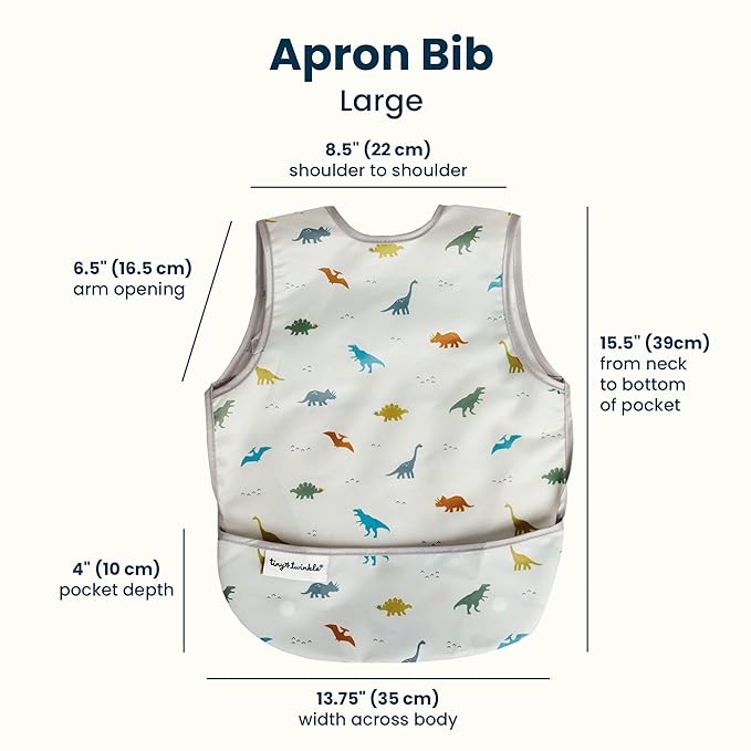 Tiny Twinkle Mess Proof Baby Bib for Boys | Waterproof Toddler Bib for Eating | Baby Apron for Feeding, Machine Washable | Perfect Shower Gift (Dinosaur, 2-4Y)