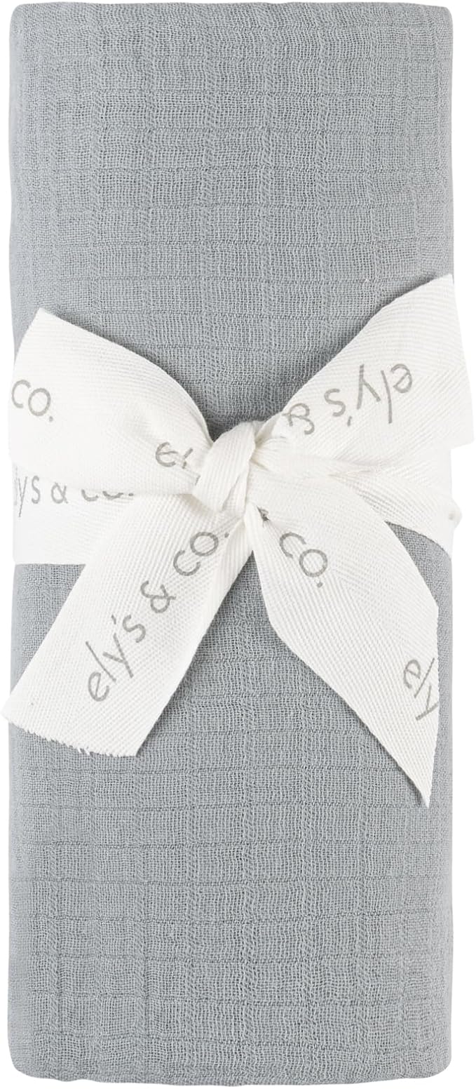 Ely's & Co. Cotton Muslin Swaddle Blanket with Scallop Trim, 1-Pack for Baby Boy - 100% Cotton Muslin Extra-Large Swaddle Blankets (47??x 47?? Blue with Scallop