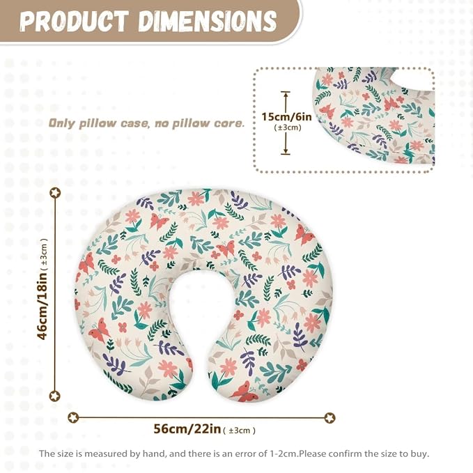 Novelty Leaf Butterfly Nursing Pillow Cover for Bottle Feeding Cushion Cover Protector Breathable Neutral Breastfeeding Pillow Cover for Baby Boy Girl Fits Snug On Infant