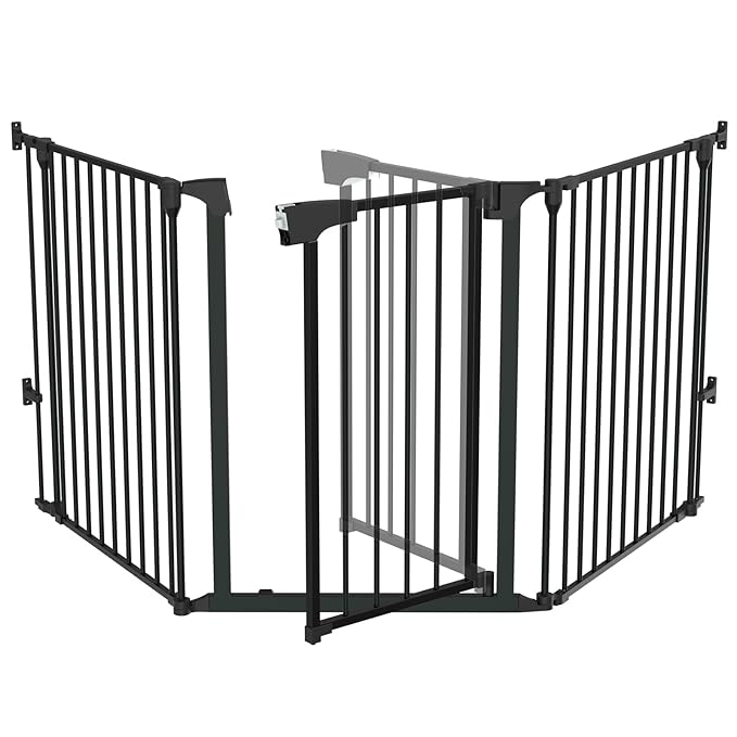 Bonnlo Baby Safety Gate, 82-Inch Configurable Walk-Through Fence for Toddler/Pet/Dog/Cat/Puppy, Adjustable Metal Barrier for Fireplace/Stairs/Doorways
