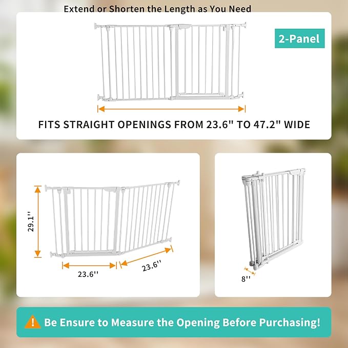 SHYUJAJIE Extra Wide Baby Gate, 30" Tall 47" Wide Configurable Baby Gate Fireplace Safety Fence, Metal Pet Safety Playpen for Toddler/Pet/Dog Christmas Tree Fence (Whtie, 2-Panel)