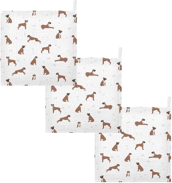 vvfelixl Baby Cotton Washcloths Boxer Dog Infants Bath Towel for Unisex Puppy Face Towels for Newborn, Natural Baby Wipes Delicate Skin, 11.8 X 11.8 inch, one sizex5