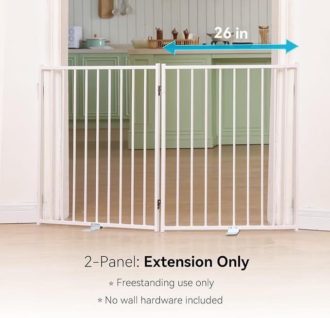 No Pawblems Free Standing Dog Gate, 30" Tall Foldable Dog Fence for Indoor, Up to 52 Inch Extra Wide Puppy Gate Extension for Stairs, Hallways, Doorways, Deck, Yard (White, 2 Panels)