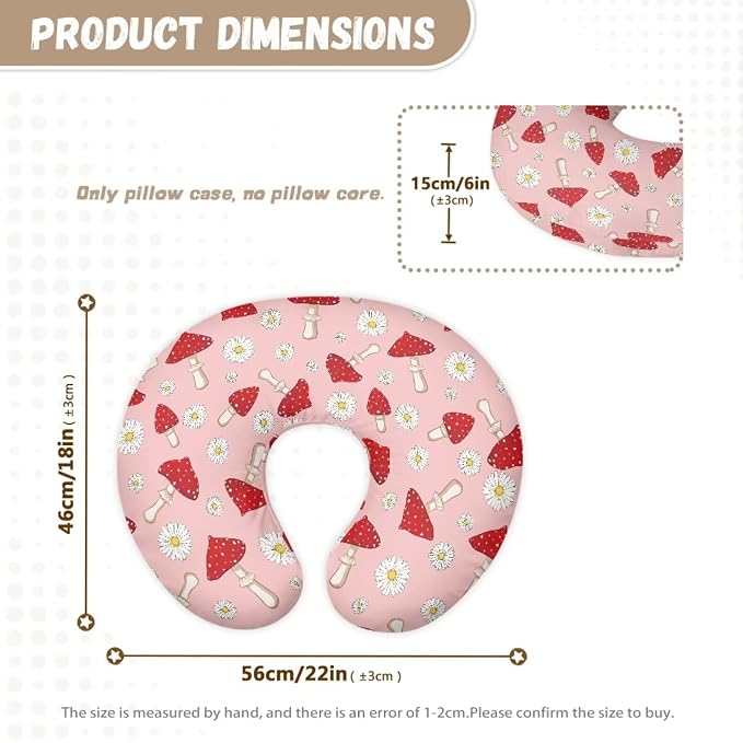 Mushroom Daisy Nursing Pillow Covers for Breastfeeding Pillow, Cozy Nursing Slipcover Breastfeeding Pillow Covers for Breastfeeding Mom