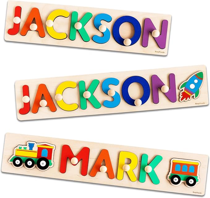 Personalized Wooden Name Puzzle with Pegs – Montessori Toy for Toddlers, Custom Baby Gift for 1st Birthday, Christmas and Easter Present