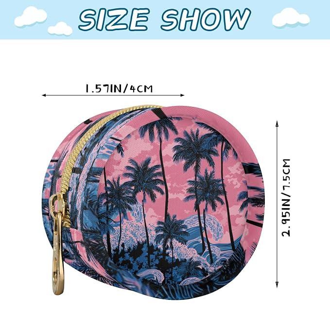 Pacifier Holder with Clip Pacifier Case for Diaper Bag Round Baby Pacifier Pouch Box Bag Portable Palm Tree Wave Pink