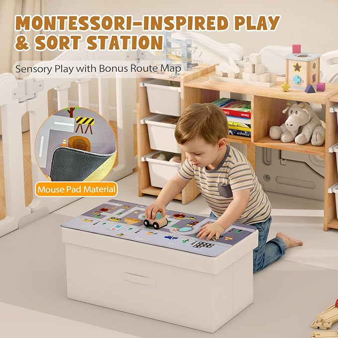 MallBest Montessori Shelf for Kids - 100% Solid Pine Wood with 6 Removable Plastic Bins, Toy Storage Organizer Cabinet for Playroom, Bedroom & Nursery (Natural)