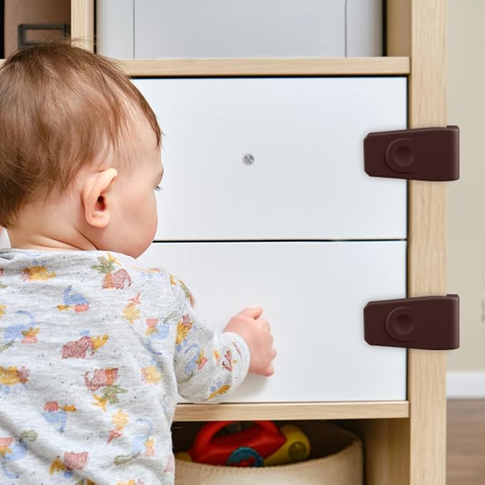 FYY Cabinet Locks for Babies - 8 Pack Child Proof Cabinet Locks Child Safety Locks for Cabinets Baby Proofing Angle Type Drawer Locks Latches with Strong Adhesive for Drawers Doors Cabinets Coffee