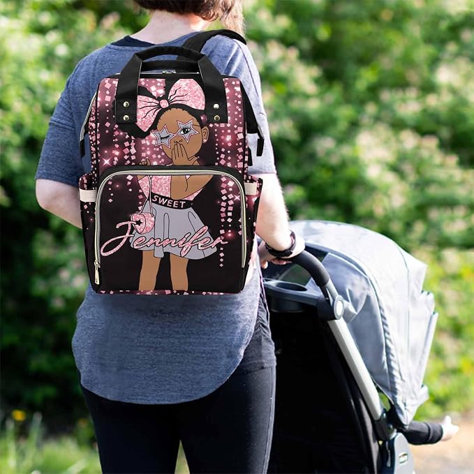 M YESCUSTOM Custom Name Diaper Bag Backpack for Women Portable Diaper Bags Mothers Day Gifts Personalized Cute Mommy Nursing Daypack for Women Green Travel Diaper Waterproof Backpack