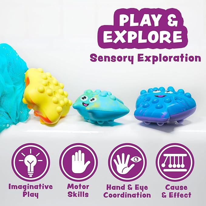 Tub Works® Tub Poppers??Popping Kids & Toddler Bath Toys, 3 Pack | Push, Poke, Squish & Pop it Fidget Toys for The Bathtub | Irresistible Bubbles with Satisfying 'Pops' | Multi Sensory Kids Bath Toys