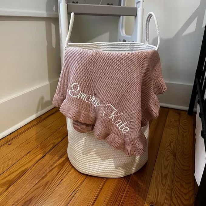 ZXH Personalized Baby Blanket,Baby Blanket with Name,Embroidered Baby Blanket,Soft Breathable Cotton Knit Baby Blanket,Newborn Baby Gift,Baby Gift, GF24316-10