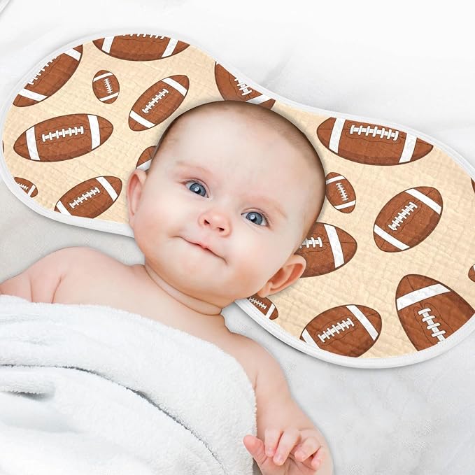 1 Pack Muslin Burp Cloths Sports Football Khaki Print Cotton Baby Burp Cloths Absorbent Soft Burping Cloth Washcloths for Newborn Babies 22x11 Inch
