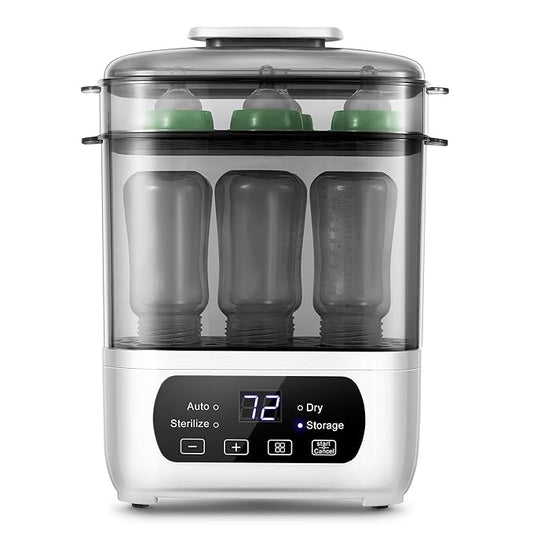 AMZBABYCHEF Baby Bottle Steamer and Dryer, Electric Steamer and Dryer for Baby Bottles, 4-in-1 Bottle Steamer and Dryer, Universal Fit for All Bottles, LED Touch Screen, Auto Shut-Off