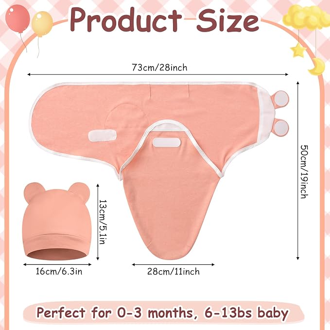 Ramede 6 Pack Swaddle Blanket with Hats for Baby Girl Boy 100% Cotton Swaddles 0-3 Months, Adjustable Breathable Skin Friendly Receiving Blanket Wrap, Essential for Newborns(Simple,Solid Pink)