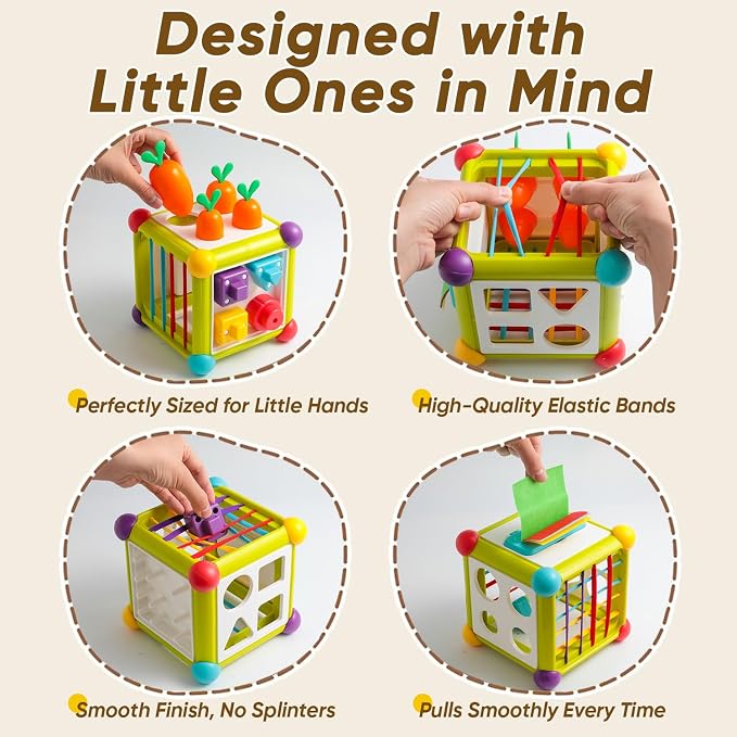 Montessori Activity Cube Toys for Toddlers, Sensory Carrot Shape Blocks and Educational Early Development Toy for Baby 1-3, Developmental Infant 1st Birthday Gifts.
