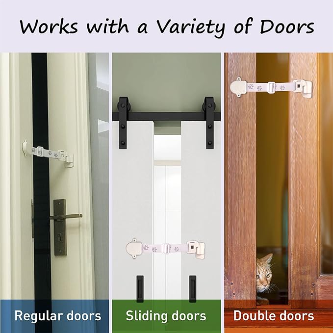Neobay Magnetic Child Proof Door Lock & Adjustable Cat Door Latch, No Need for Interior Cat Door, Keeps Toddler Out of Litter Box, No-Drill Door Locks for Kids Safety, Easy Adult Access