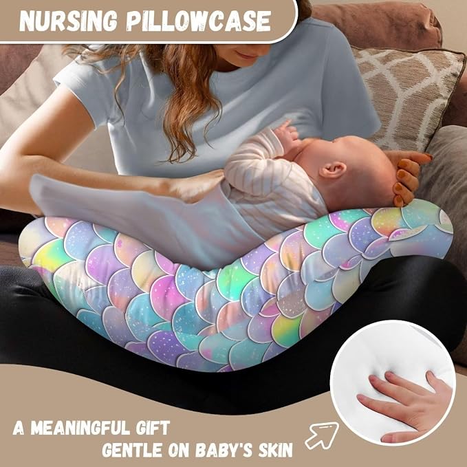 Mermaid Scales Nursing Pillow Cover for Breastfeeding Pillow, Ultra Soft and Cozy Nursing Pillow Slipcovers Good Choice for Mom or Baby