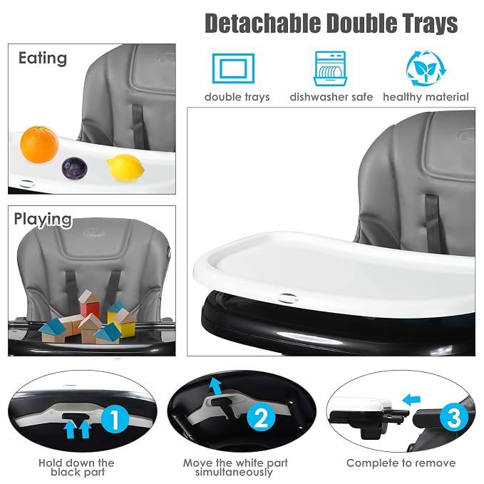 INFANS 4 in 1 High Chair–Booster Seat, Convertible Highchair w/Adjustable Height and Recline,Removable Tray,DetachableCushion, Installation-Free,Simple Fold for Baby, Infant& Toddler