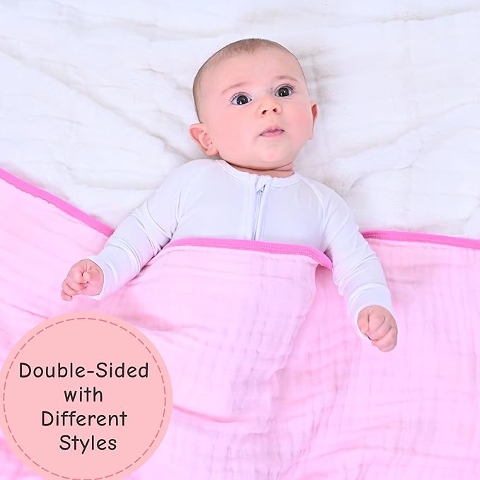 LollyBanks Baby Blanket, 100% Organic Cotton Muslin Quilt for Girls, 47 x 47 Inches Toddler Quilt, Soft and Breathable 6-Layer Newborn Blankets, Crib Bedding Essential (Gemstone Heart Print)