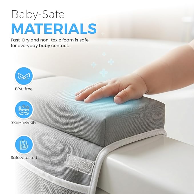 KOSSI Bath Kneeler and Elbow Rest Pad Set - Comfortable & Painless Foam Mat with Toy Organizer Pockets - Quick Drying, Foldable, Non-Slip for Baby and Toddler Bathing