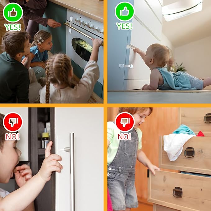 10-Pack Child Safety Cabinet Locks，Adjustable No Drilling Baby Proofing Strap Latches for Drawers,Cupboard,Cabinets,Fridge,Toilet Seat,Door,Closet?“No Tool Easy 3M Adhesive Installation
