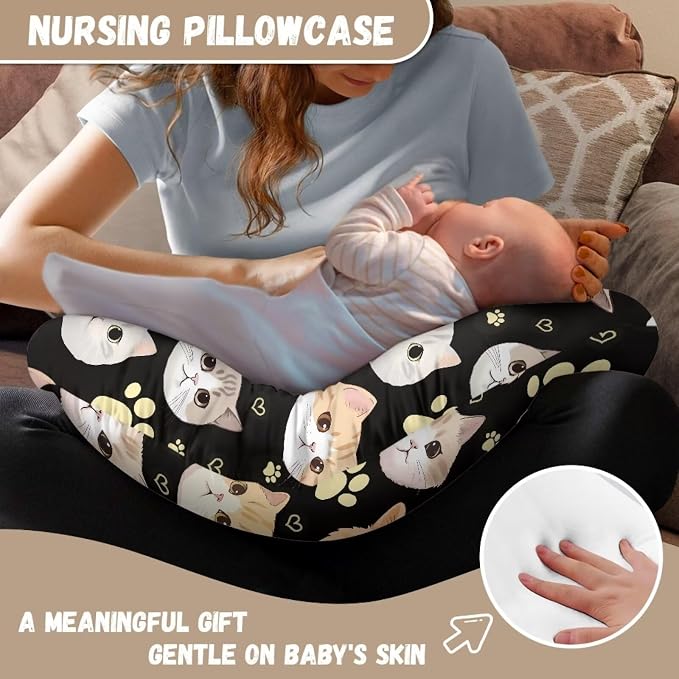 Cat Heads Nursing Pillow Cover Breast Feeding Pillow Covers 1 Pack for Breastfeeding Pillow Soft and Cozy Fits Snug On Infant Breastfeeding Pillow Slipcover Cover Only