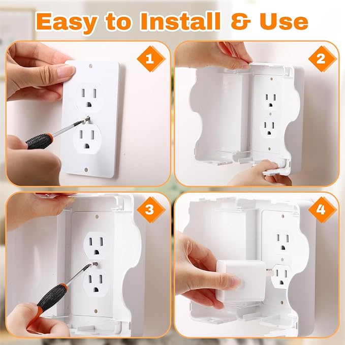 Tellegloww Safety Outlet Cover Box Wall Outlet Cover for Baby Proofing Extra Large Electrical Plugs and Adapters Receptacle Box Receptacle Protector with Childproof Lock & Cable Management (2 Pack)
