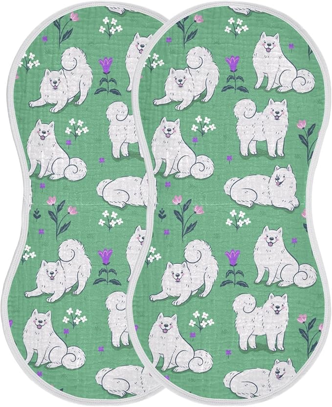 Muslin Burp Cloths for Baby Boys and Girls - 4-Pack Ultra Absorbent Cute Samoyed Dog Muslin Washcloths, Newborn Towel, Milk Spit Up Rags, Burp Cloth Bib for Unisex, 22 x 11 Inch