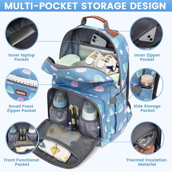 Diaper Bag Backpack, Large Baby Nappy Bags with Portable Changing Pad for Boys and GirlsMultifunction Travel Baby Bag for Moms Dads, Shower Gifts Waterproof and Stylish