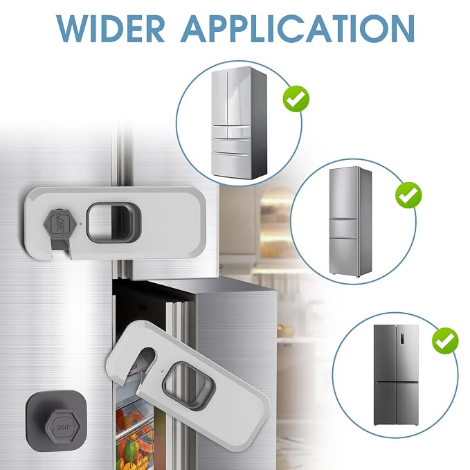 Fridge Locks with Self Adhesive, Refrigerator Latch for Kids, Toddlers and Children, Child & Baby Proofing Freezer Door Lock for, Cabinets and Drawers, Oven, Windows (Green-2pack)